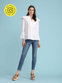 BOHO-CHIC By Sukriti Jain - White Finely Pleated Trimmed Shirt