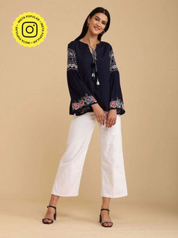 BOHO-CHIC By Sukriti Jain - Navy Enchanted Floral Embroidered Blouse