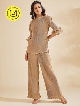 BOHO-CHIC By Sukriti Jain - Ecru Ruffle Sleeved Pleated Co-ord Set