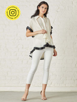 BOHO-CHIC By Sukriti Jain - Cream Batwing Sleeves Organza Blouse