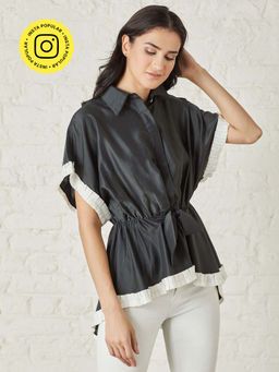 BOHO-CHIC By Sukriti Jain - Black Batwing Sleeves Organza Blouse