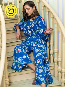 BOHO-CHIC By Sukriti Jain - Blue Vibrant Floral Print Coord (set Of 2) (xs)