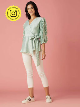 BOHO-CHIC By Sukriti Jain - Aqua Green Wrap Organza Blouse