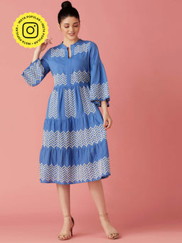 BOHO-CHIC By Sukriti Jain - Blue Embroidered Tiered Midi Dress
