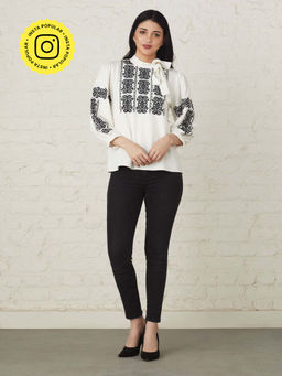 BOHO-CHIC By Sukriti Jain - White Monochrome Embroidered Cross Stich Top