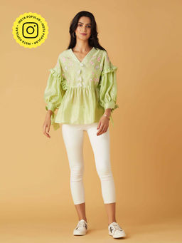 BOHO-CHIC By Sukriti Jain - Mint Green Delicate Embroidered Blouse