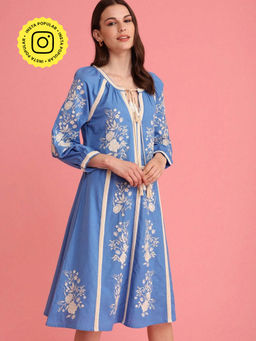 BOHO-CHIC By Sukriti Jain - Blue Mughal Inspired Embroidered Midi Dress