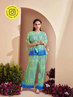 BOHO-CHIC By Sukriti Jain - Blue Pleated Co-Ord Set of 2)