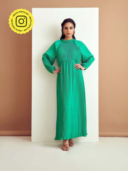 BOHO-CHIC By Sukriti Jain - Emerald Green Pleated Maxi Dress
