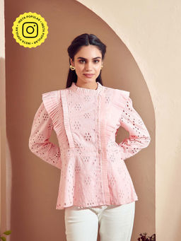 BOHO-CHIC By Sukriti Jain - Soft Pink Pleats Please Eyelet Broderie Lace Blouse