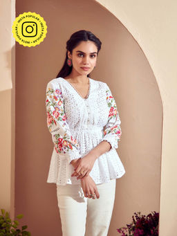 BOHO-CHIC By Sukriti Jain - White Springtime Broderie Embroidered Blouse