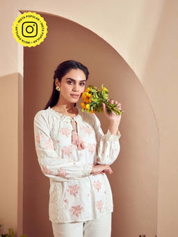 BOHO-CHIC By Sukriti Jain - Cream Soft Pastel Bouquet Blouse