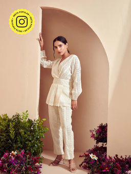 BOHO-CHIC By Sukriti Jain - Cream The Classic Peplum Co-Ord (Set of 2)