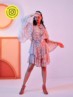 BOHO-CHIC By Sukriti Jain - Dull Pink/silver Chevron Mettalic Layered Dress