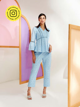 BOHO-CHIC By Sukriti Jain - Powder Blue Broderie Coord Set (Set of 2)