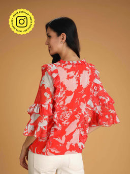 BOHO-CHIC By Sukriti Jain - Fiercy Coral Sweetheart Ruffle Blouse