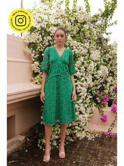 BOHO-CHIC By Sukriti Jain - Emerald Green Broderie Midi Dress