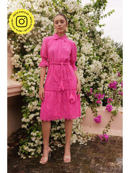 BOHO-CHIC By Sukriti Jain - Cosmos Pink Shirt Midi Dress with Belt