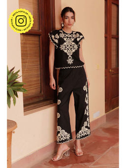 BOHO-CHIC By Sukriti Jain - Black Classy Monochrome Top with Pants Co-Ord (Set of 2)