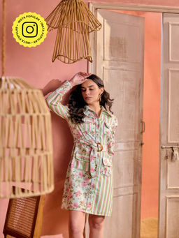 BOHO-CHIC By Sukriti Jain - French Riviera Shirt Dress with Belt (Set of 2)