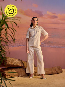 BOHO-CHIC By Sukriti Jain - Classic Cut Work Embroidered Anglaise Shirt and Pants (Set of 2)