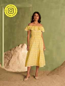 BOHO-CHIC By Sukriti Jain - Sunkissed Eyelet Lace Off The Shoulder Midi Dress