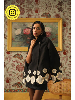 BOHO-CHIC By Sukriti Jain - Black Exclusive Honeycomb Embroidered Cape