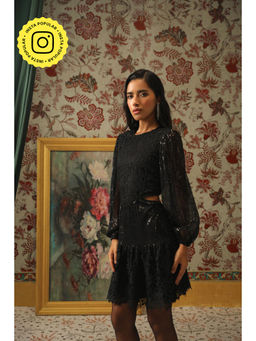 BOHO-CHIC By Sukriti Jain - Black Mix And Match Sequin And Lace Dress