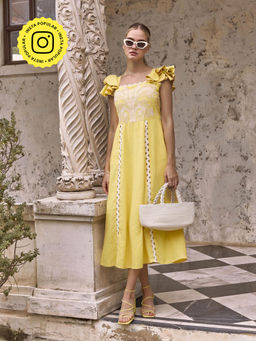 BOHO-CHIC By Sukriti Jain - Ruffle Sleeve And Honeycomb Embroidered Dress