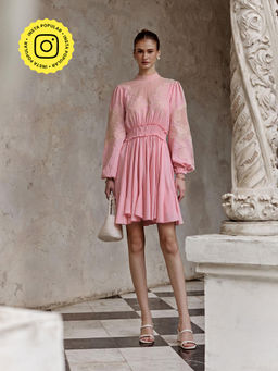 BOHO-CHIC By Sukriti Jain - Pastel Hue Delicate Cutwork Embroidered Flowers Dress