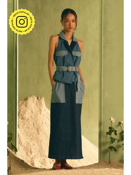 BOHO-CHIC By Sukriti Jain - Blue Cinque Terre Mix Match Patched Denim Dress
