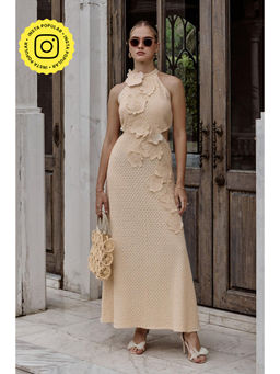 BOHO-CHIC By Sukriti Jain - Cream Crochet All About Flowers Maxi Dress