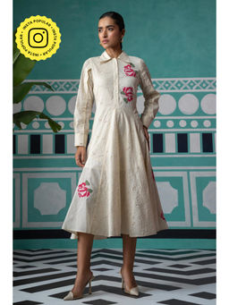 BOHO-CHIC By Sukriti Jain - Cream Cross Stitch Embroidered Broderie Midi Dress