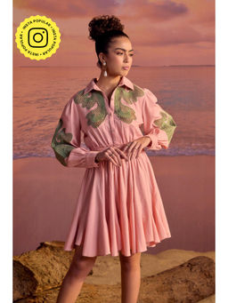 BOHO-CHIC By Sukriti Jain - Pink Cutwork Embroidered Shirt Dress