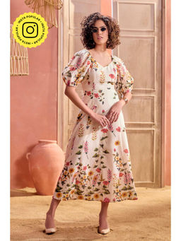 BOHO-CHIC By Sukriti Jain - Cream Dainty Floral Midi Dress
