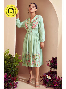 BOHO-CHIC By Sukriti Jain - Green Floral Abundance Midi Dress