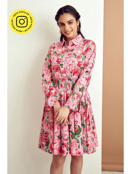 BOHO-CHIC By Sukriti Jain - Pink Floral Sheered Waistline Dress