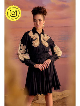 BOHO-CHIC By Sukriti Jain - Black Monochrome Cutwork Shirt Dress
