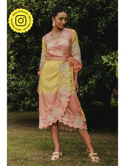 BOHO-CHIC By Sukriti Jain - Yellow Ombre Wrap Midi Dress