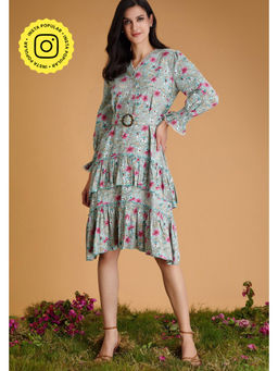 BOHO-CHIC By Sukriti Jain - Green Summertime Printed Knee Length Dress