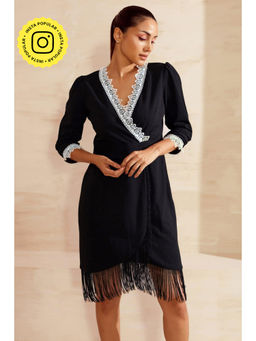 BOHO-CHIC By Sukriti Jain - Black Tassel And Lace Trimmed Dress