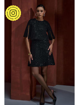 BOHO-CHIC By Sukriti Jain - Black The Lumiere Tweed Cape Dress
