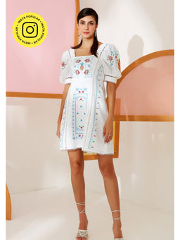 BOHO-CHIC By Sukriti Jain - White The Roseate Embroidered Dress