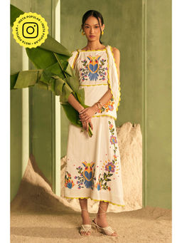 BOHO-CHIC By Sukriti Jain - White Bird Paradise Embroidered Midi Dress
