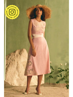 BOHO-CHIC By Sukriti Jain - Pink Caprese Cutwork Embroidered Pastel Midi Dress