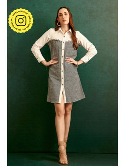 BOHO-CHIC By Sukriti Jain - White Houndstooth Shirt Dress