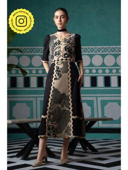 BOHO-CHIC By Sukriti Jain - Black Print And Eyelet Lace Dress