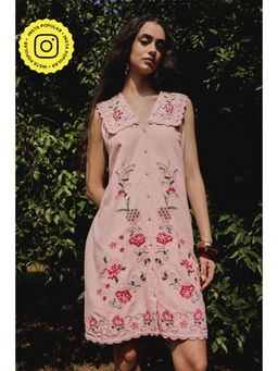 BOHO-CHIC By Sukriti Jain - Pink Roseate Cross Stitch Embroidered Dress