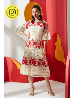 BOHO-CHIC By Sukriti Jain - Cream Striking Embroidery And Cutwork Dress