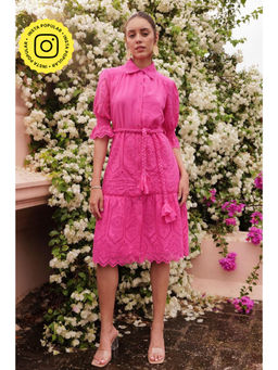 BOHO-CHIC By Sukriti Jain - Pink Cosmos Pink Midi Shirt Dress